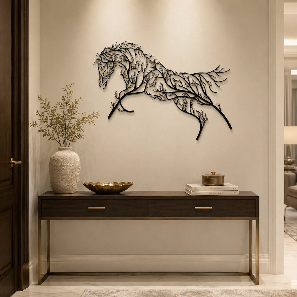 Beautiful Geometric Horse and Tree Metal Wall Art Decor