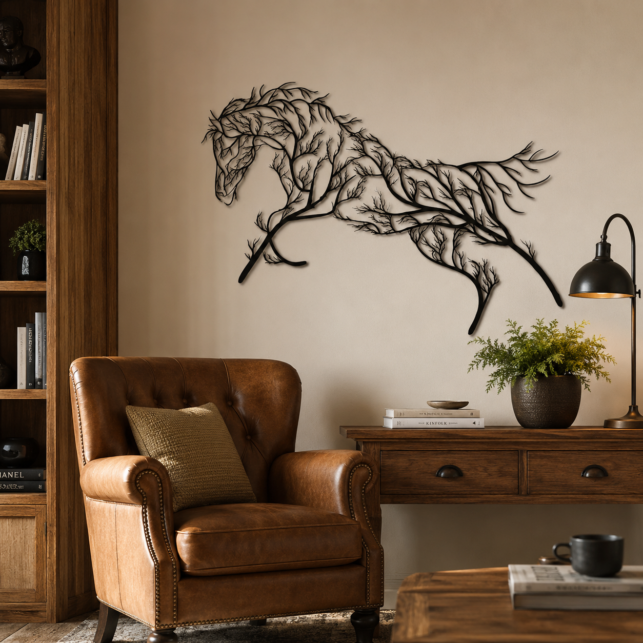 Beautiful Geometric Horse and Tree Metal Wall Art Decor