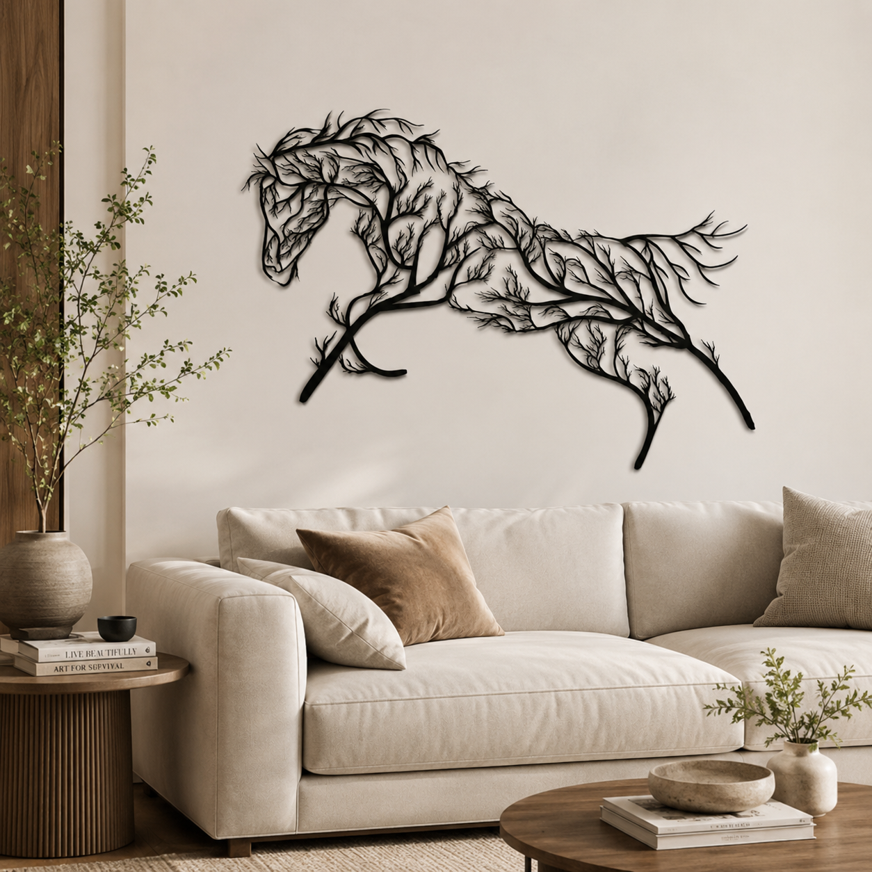 Beautiful Geometric Horse and Tree Metal Wall Art Decor