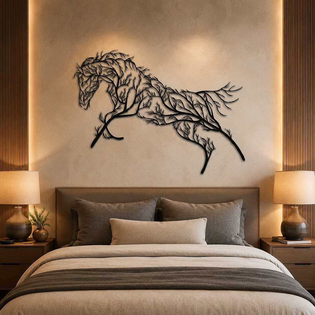 Beautiful Geometric Horse and Tree Metal Wall Art Decor
