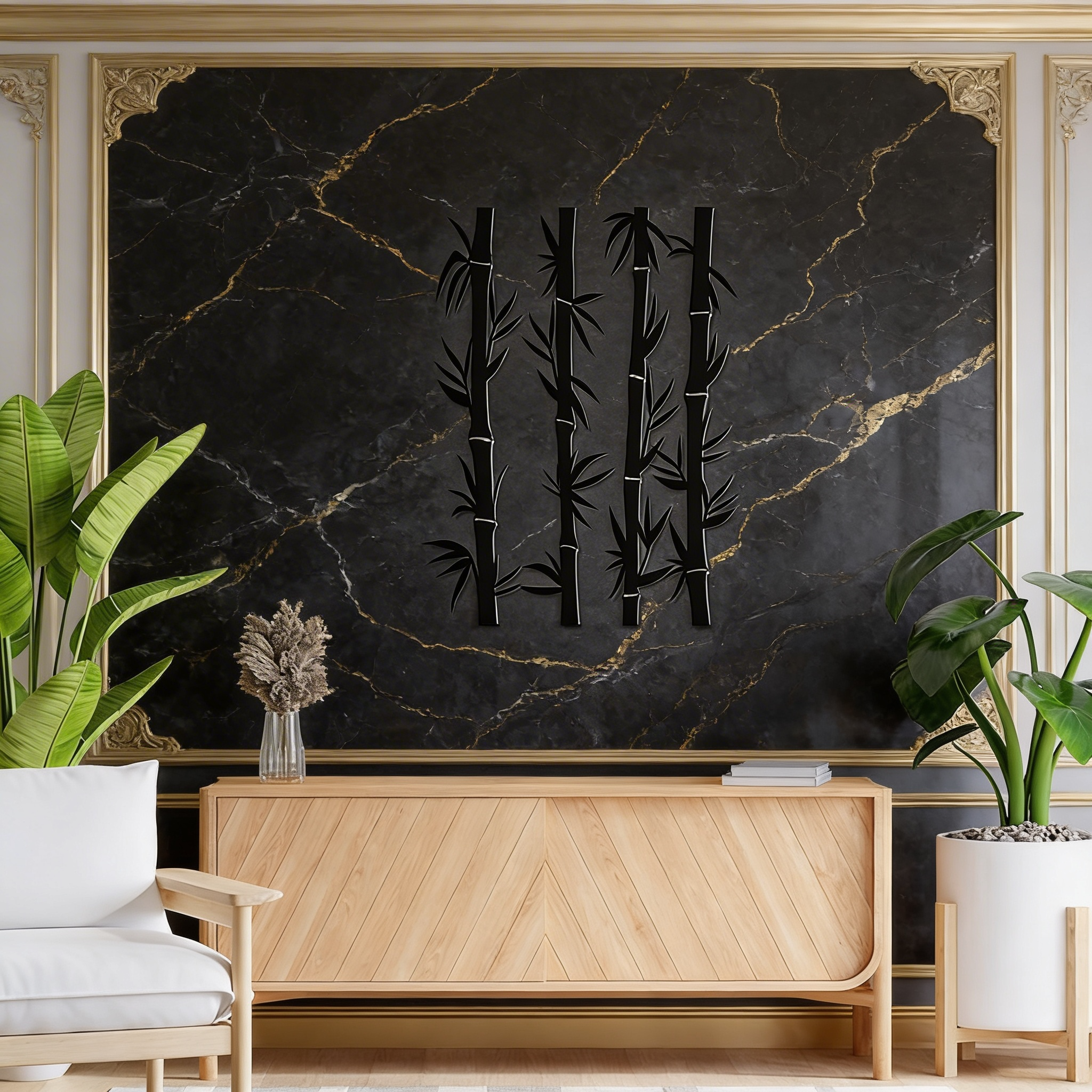 Bamboo Sticks Wall Hanging Metal Artwork Art Decor
