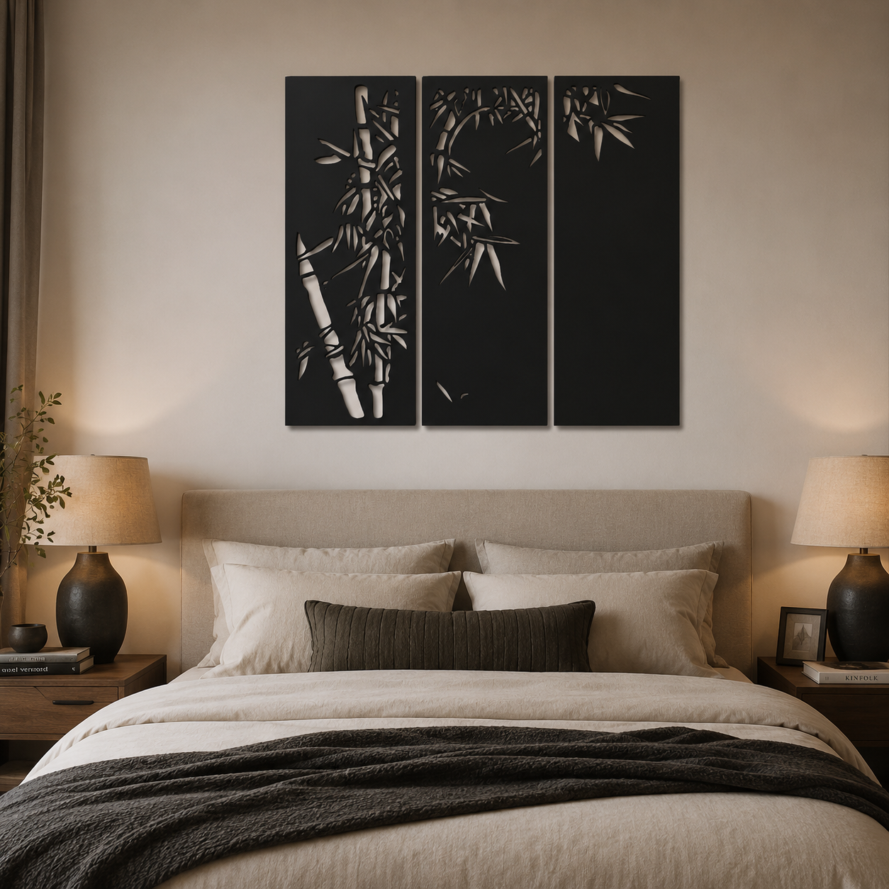 Beautiful Bamboo Tree in Panels Design Metal Art Decor