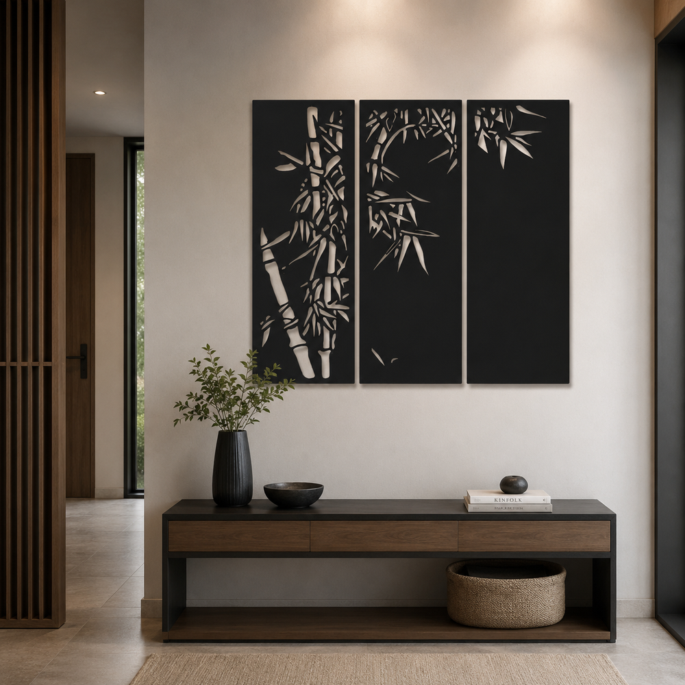 Beautiful Bamboo Tree in Panels Design Metal Art Decor