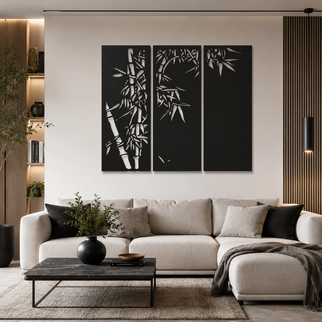 Beautiful Bamboo Tree in Panels Design Metal Art Decor