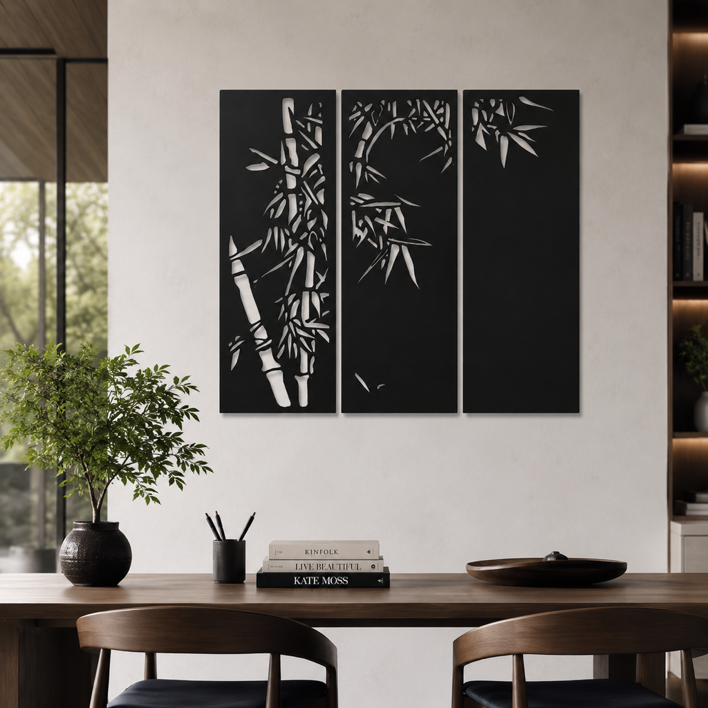 Beautiful Bamboo Tree in Panels Design Metal Art Decor