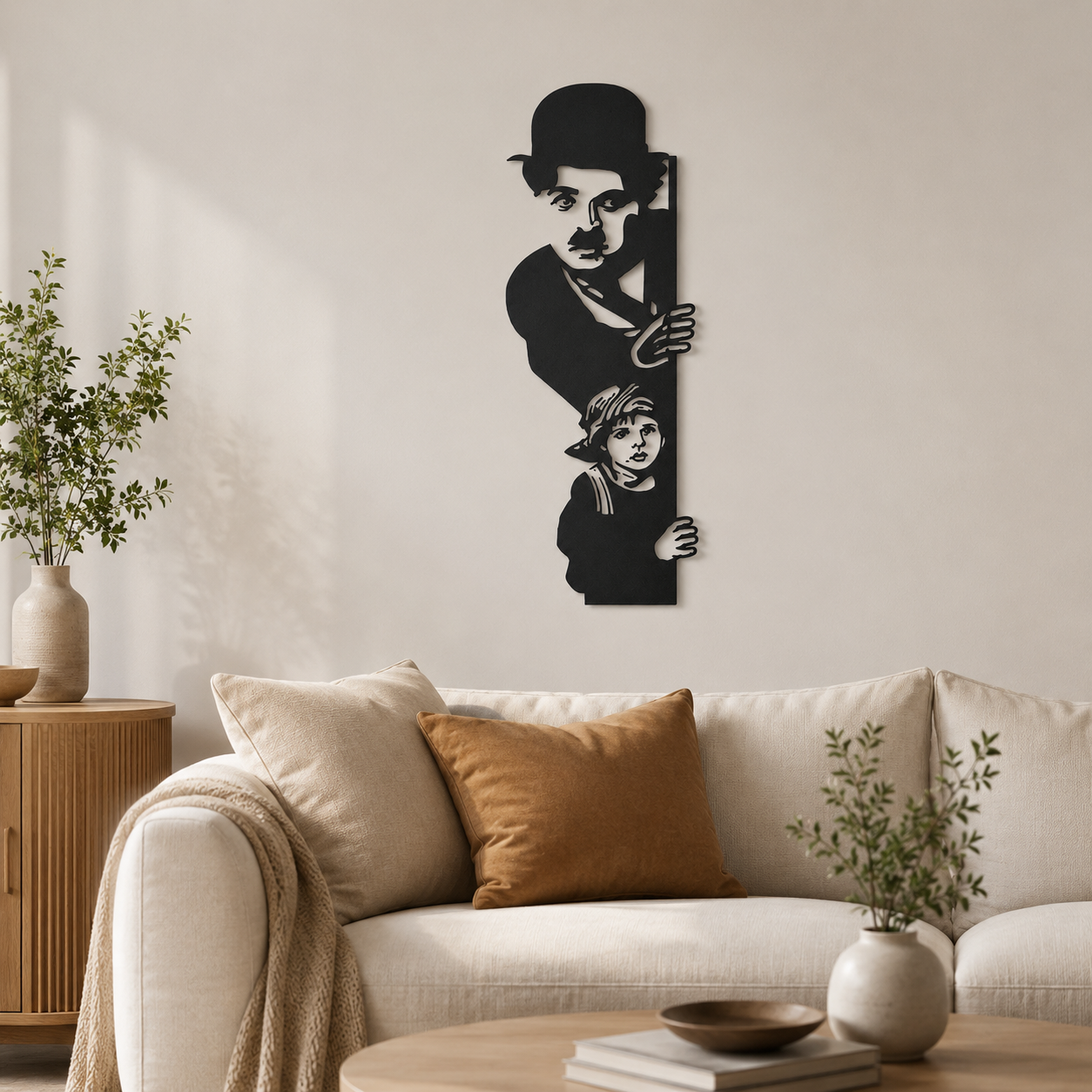 Charlie Chaplin & The Kid Silhouette Metal Art Wall Decor