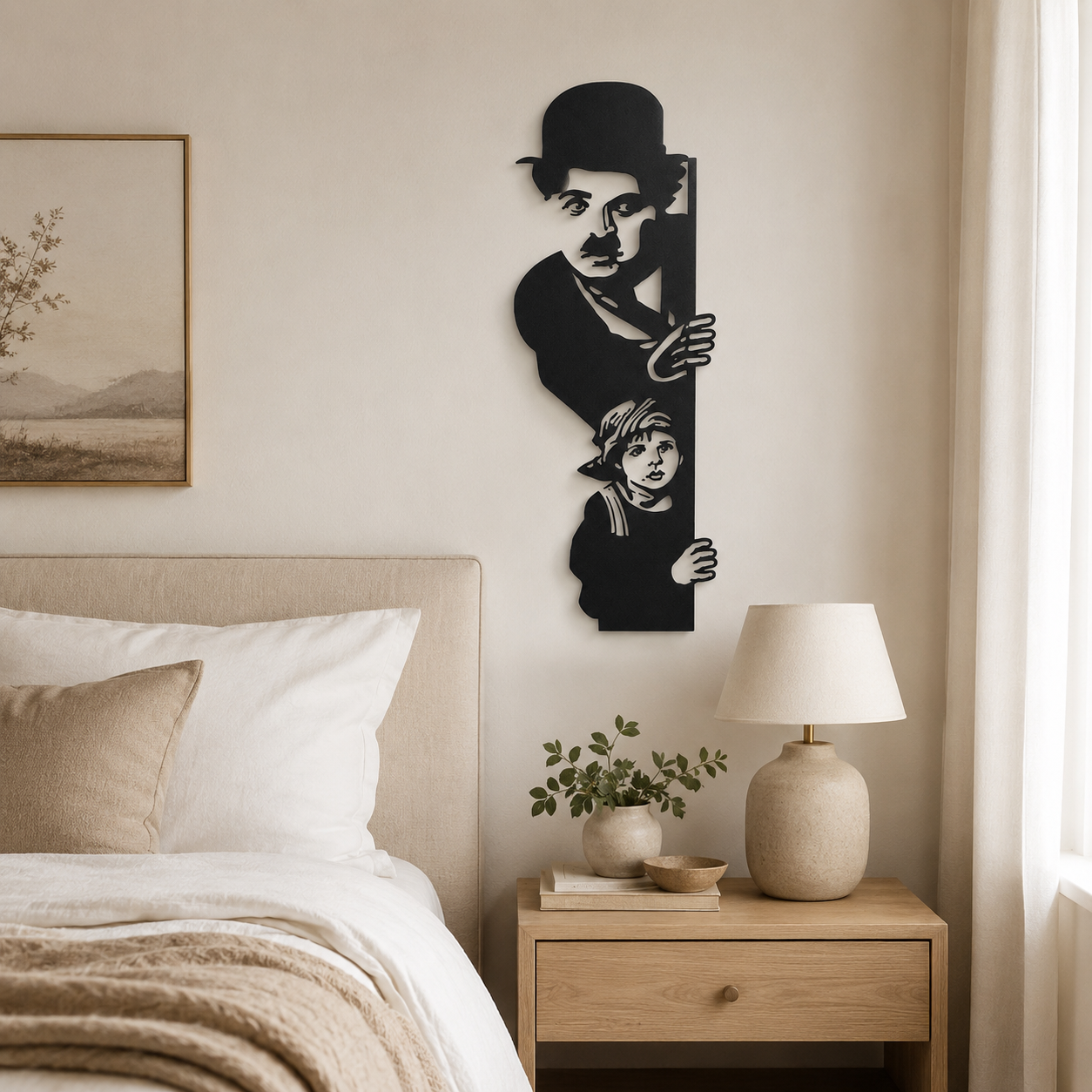 Charlie Chaplin & The Kid Silhouette Metal Art Wall Decor