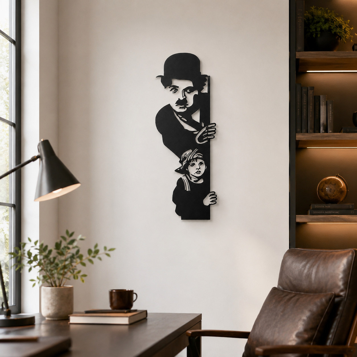 Charlie Chaplin & The Kid Silhouette Metal Art Wall Decor