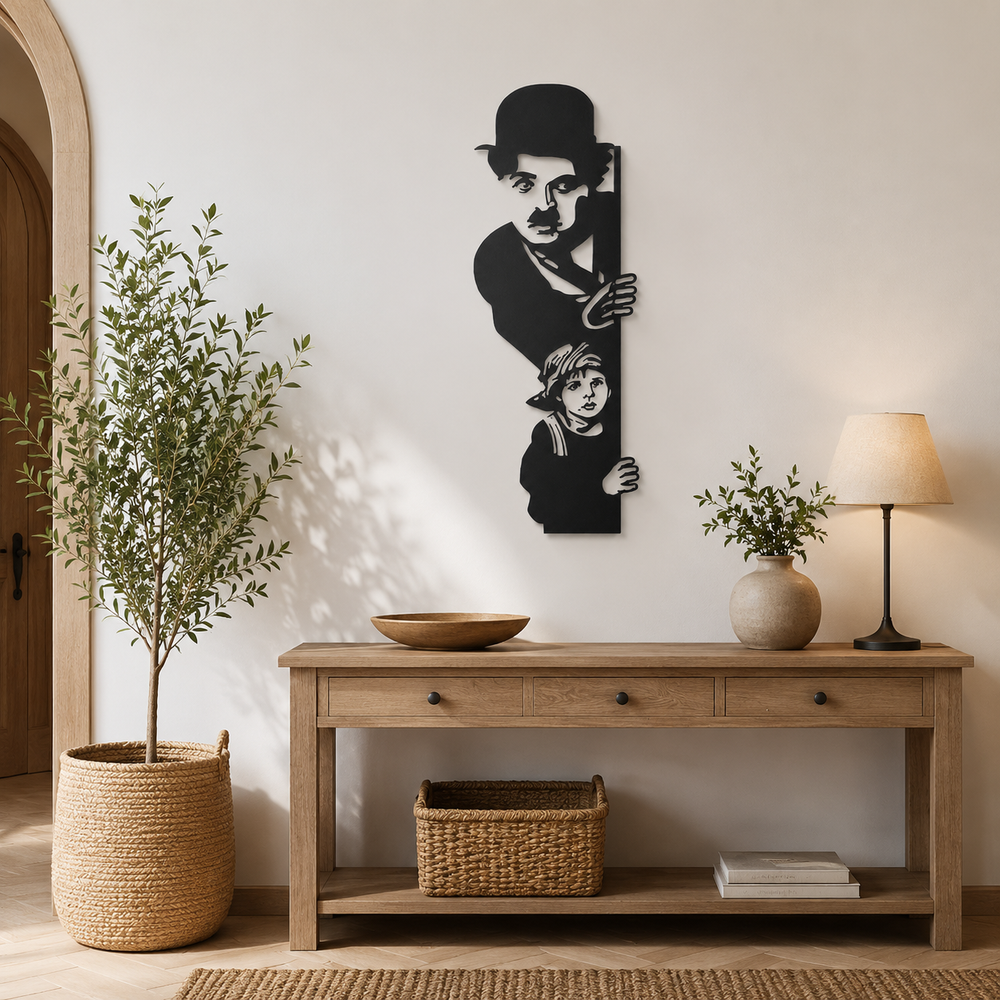 Charlie Chaplin & The Kid Silhouette Metal Art Wall Decor