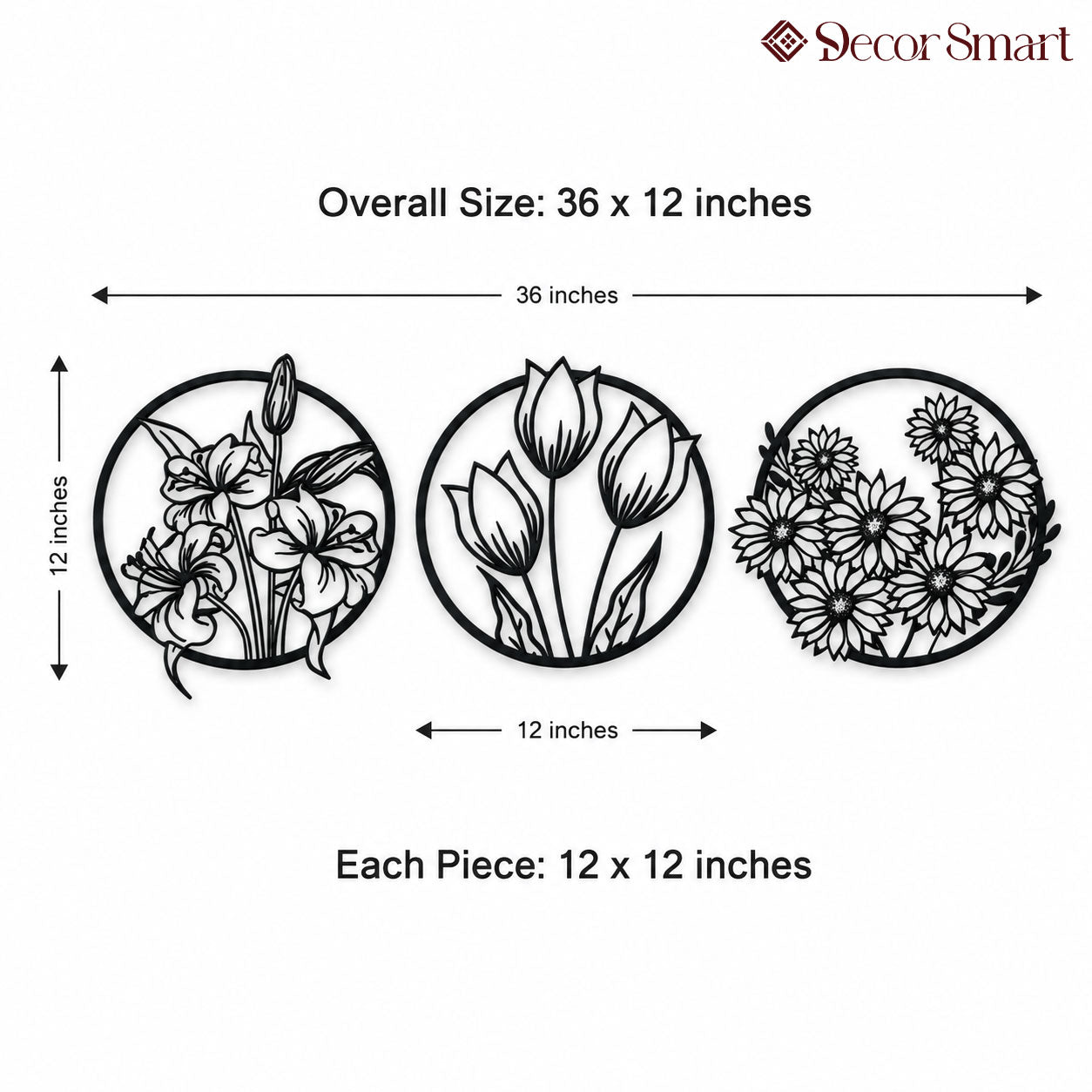 Circular Flora Collection Silhouette Metal Art Wall Decor