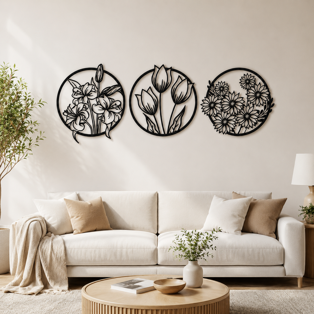 Circular Flora Collection Silhouette Metal Art Wall Decor