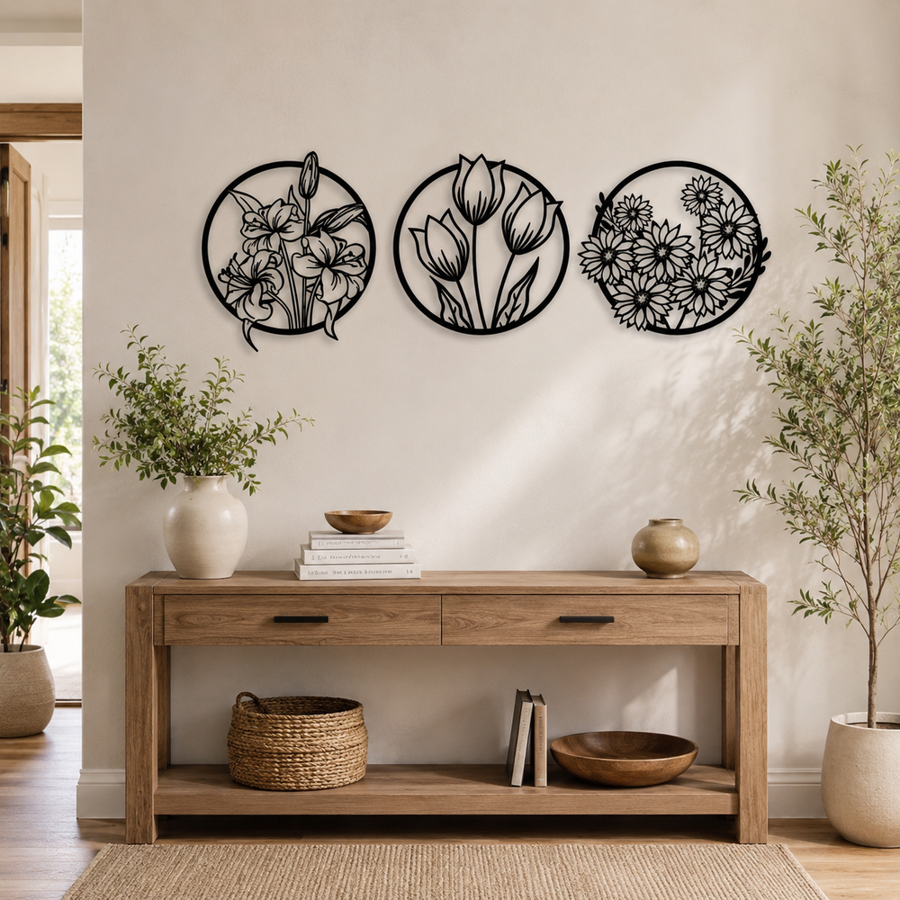 Circular Flora Collection Silhouette Metal Art Wall Decor
