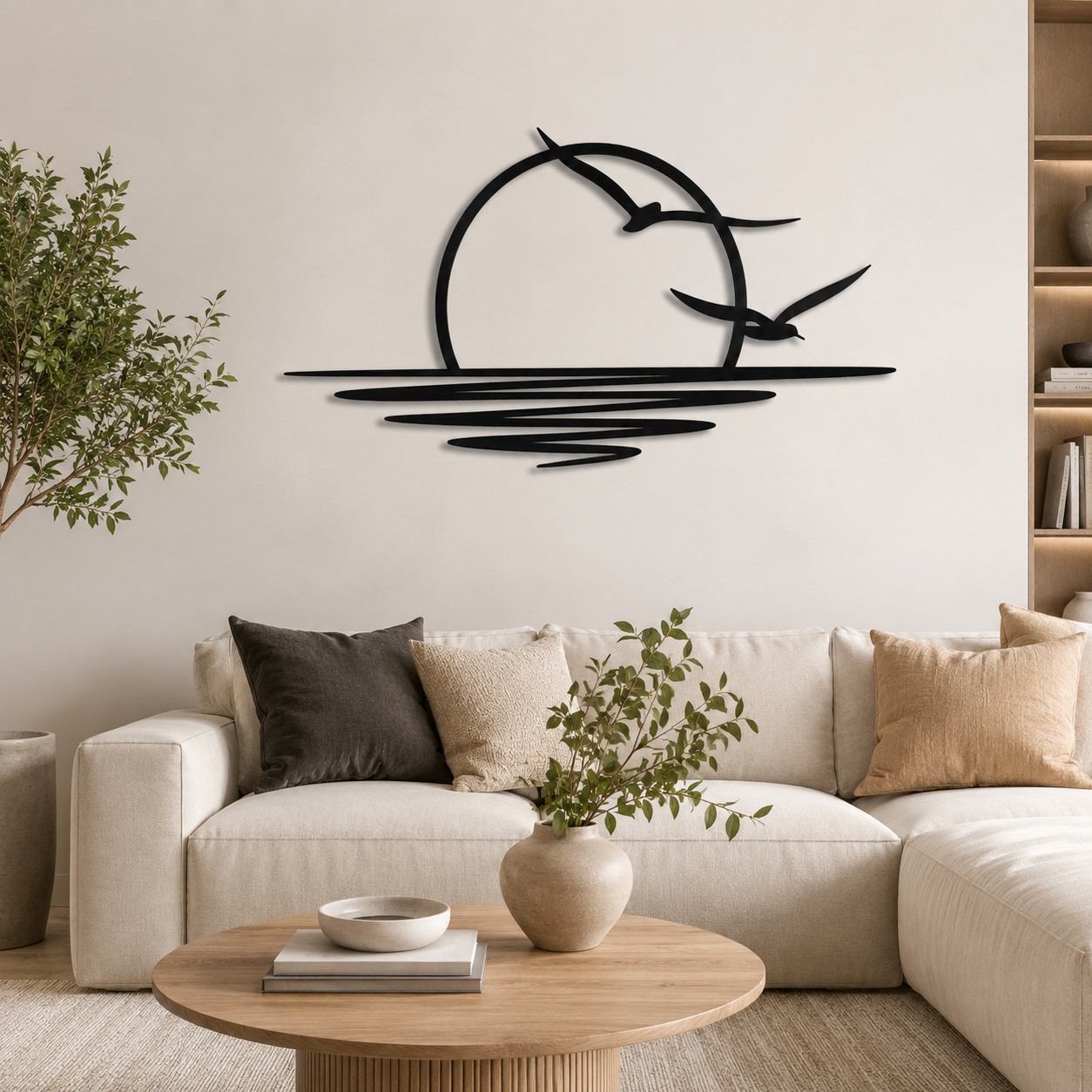 Flying Birds River Sunset Silhouette Metal Art Wall Decor