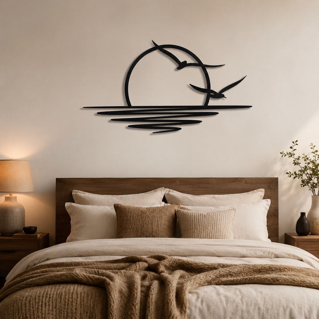Flying Birds River Sunset Silhouette Metal Art Wall Decor