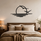 Flying Birds River Sunset Silhouette Metal Art Wall Decor