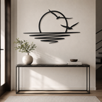 Flying Birds River Sunset Silhouette Metal Art Wall Decor