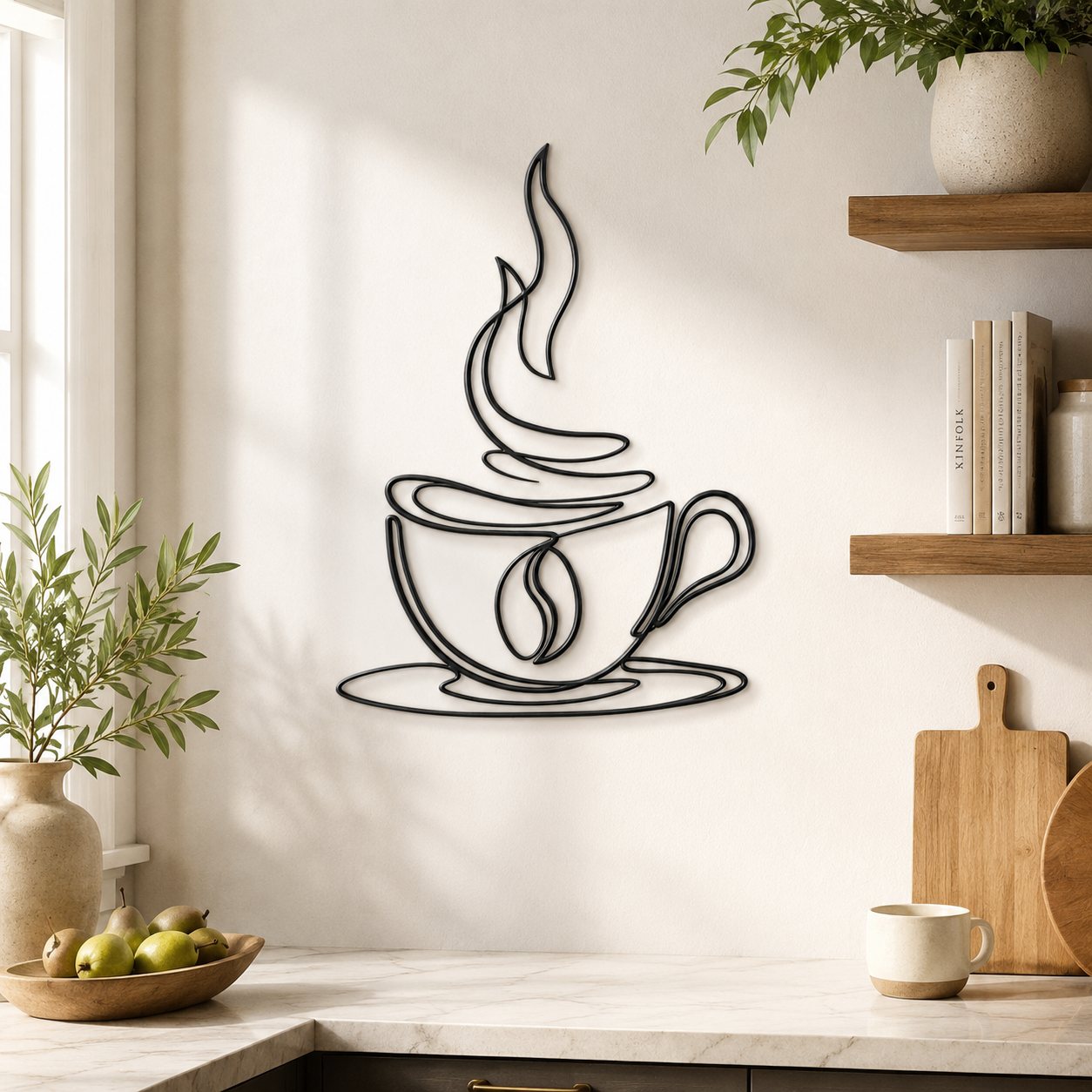 Coffee Cup Line Art Desined Metal Art Wall Decor