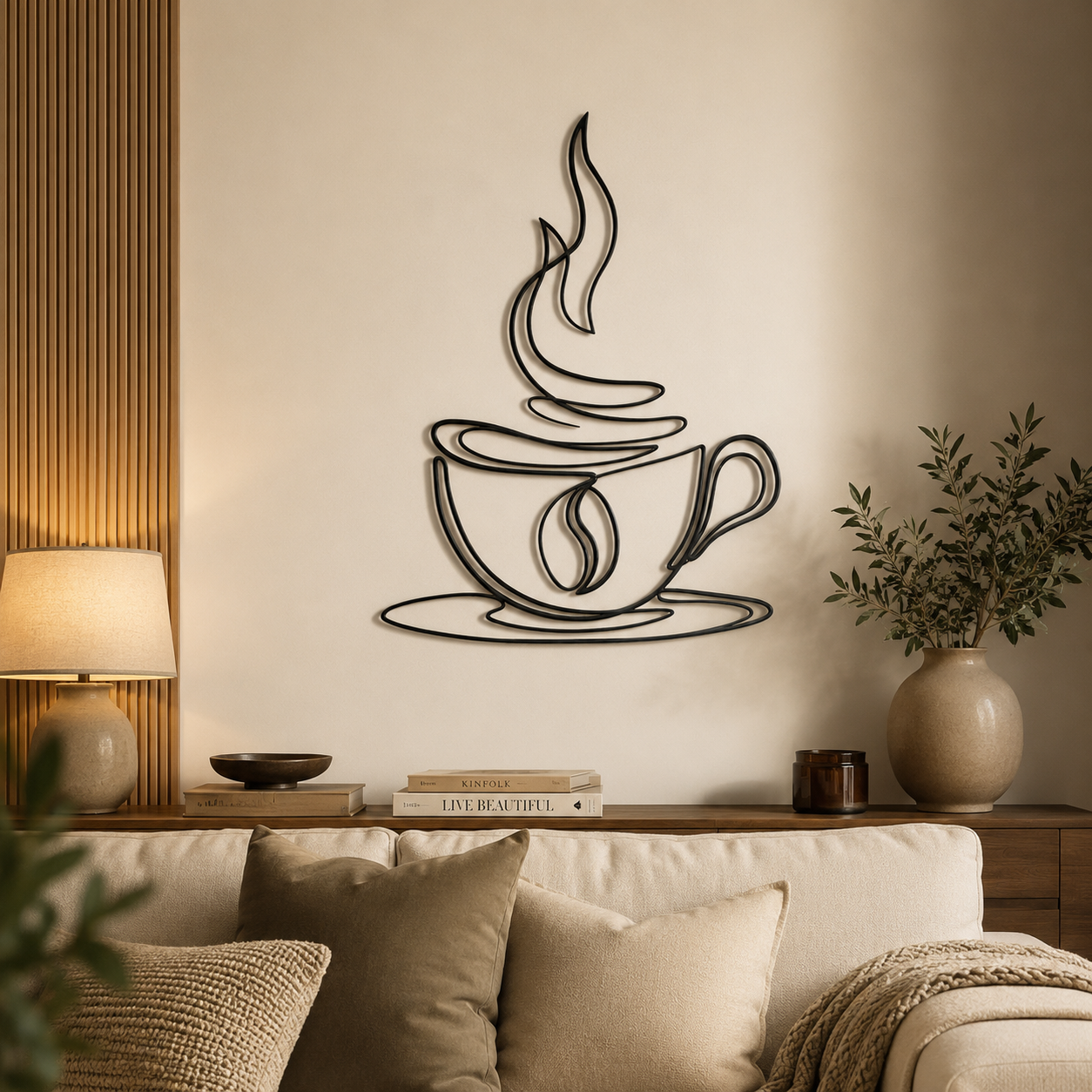 Coffee Cup Line Art Desined Metal Art Wall Decor