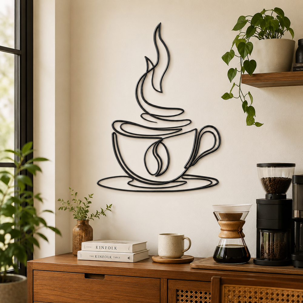 Coffee Cup Line Art Desined Metal Art Wall Decor