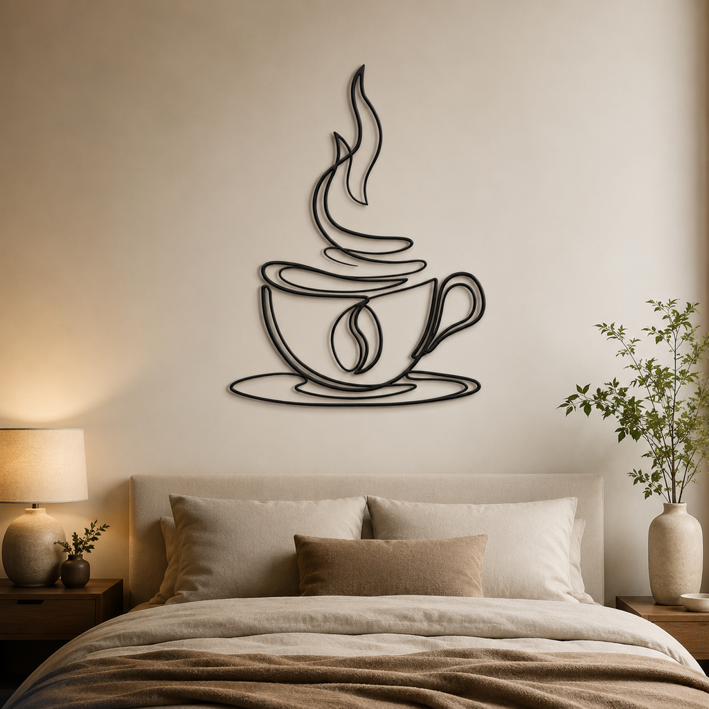 Coffee Cup Line Art Desined Metal Art Wall Decor