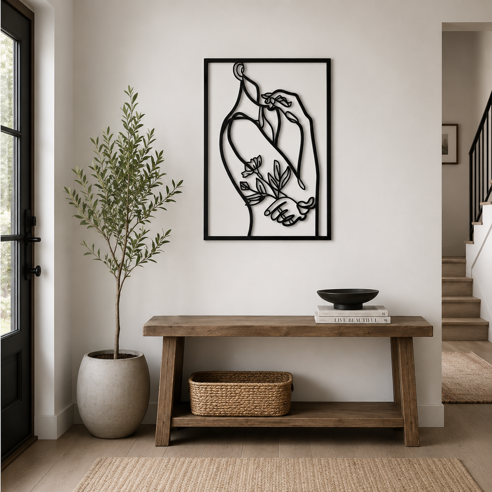 Women With Flower Line Metal Artwork Wall Decor