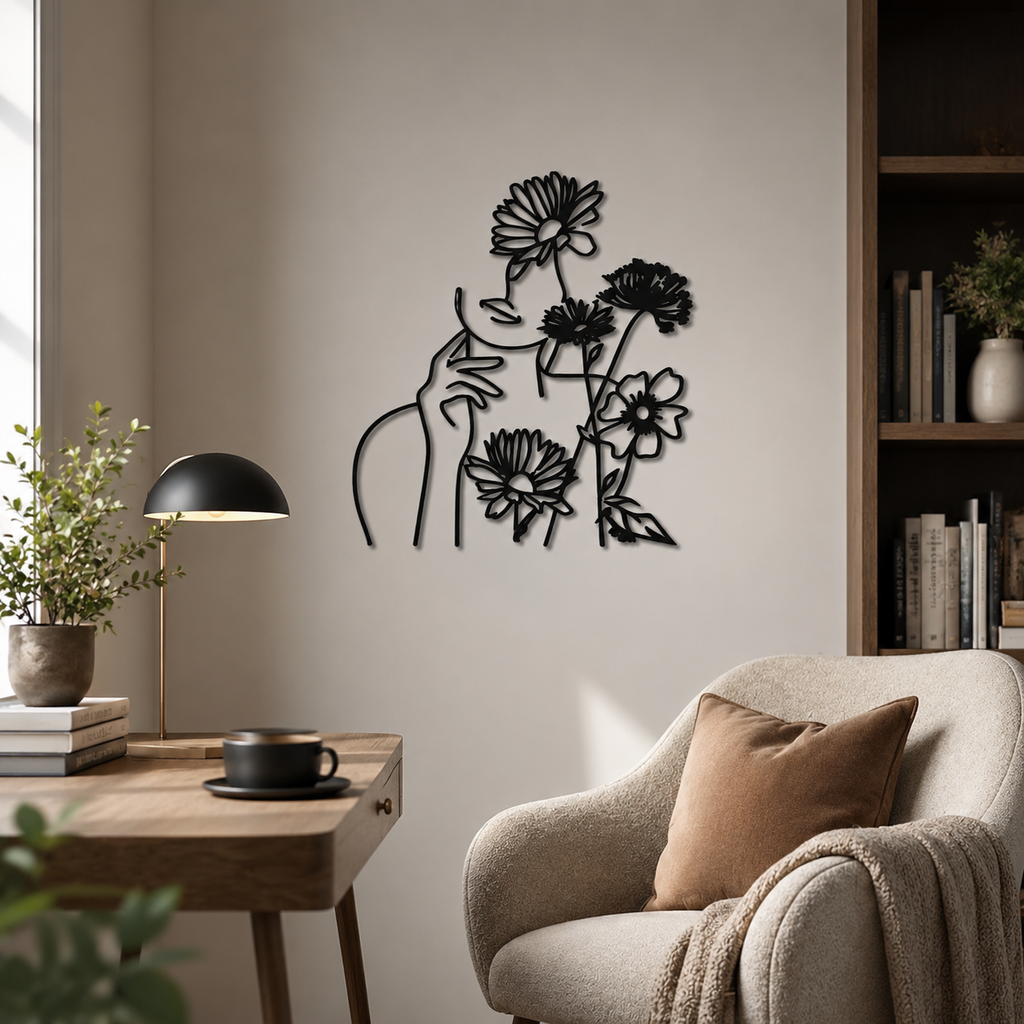 Flower Women Minimalist Line Metal Art Wall Decor