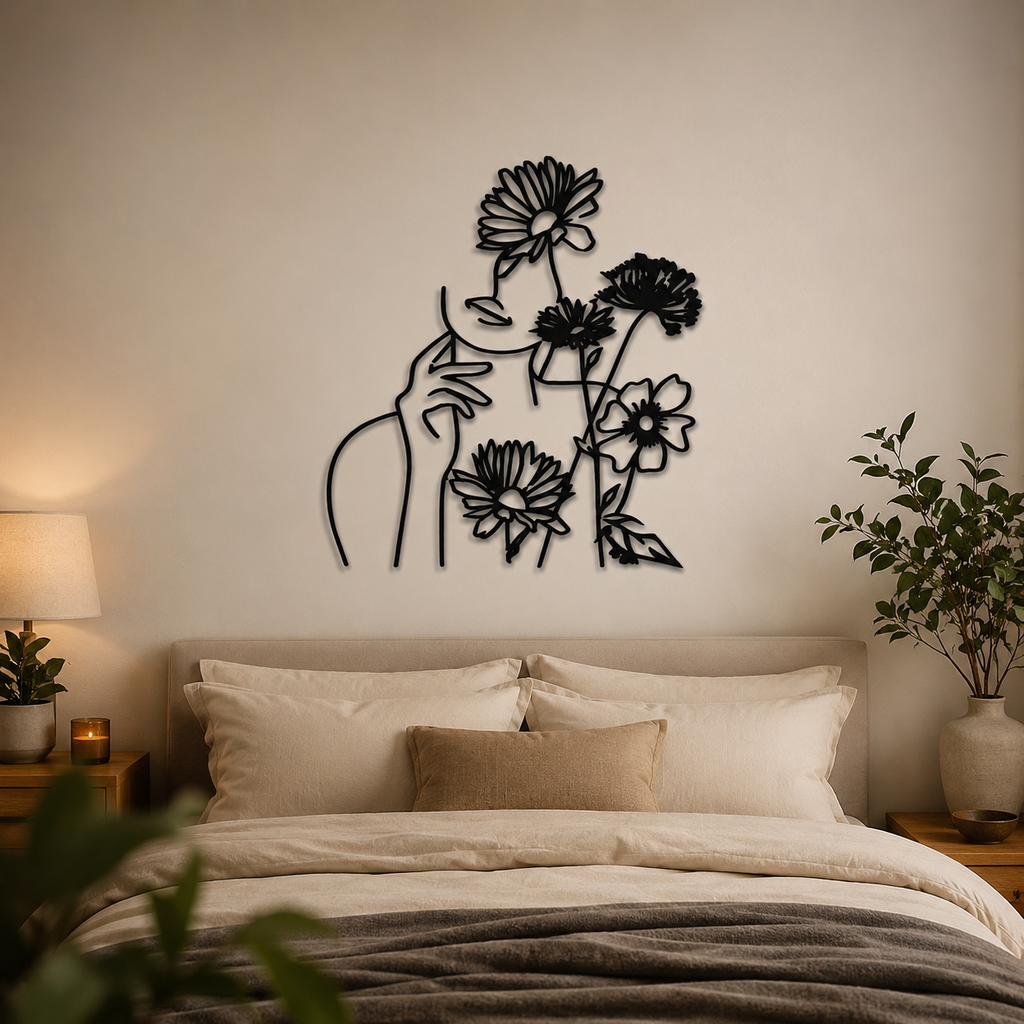 Flower Women Minimalist Line Metal Art Wall Decor