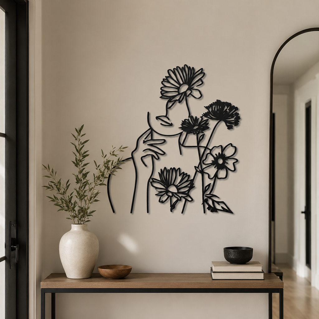 Flower Women Minimalist Line Metal Art Wall Decor