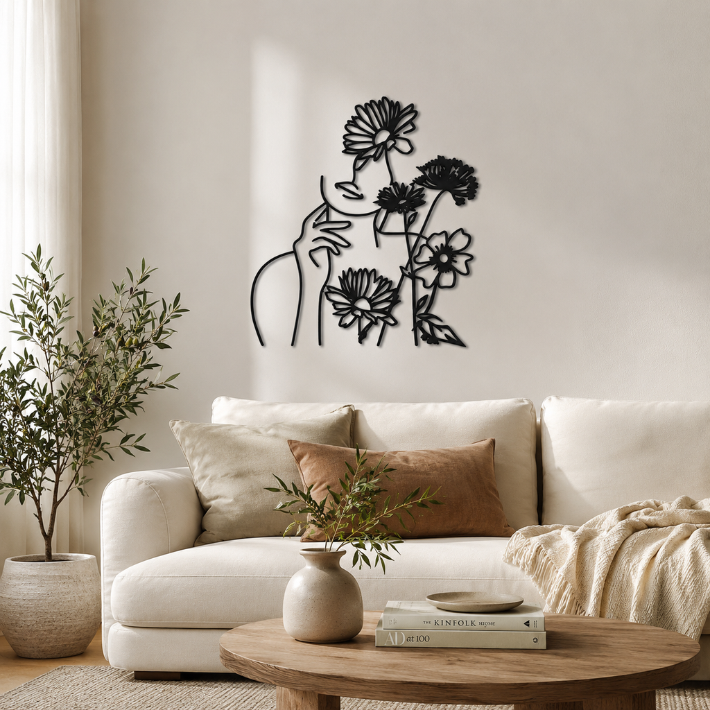 Flower Women Minimalist Line Metal Art Wall Decor