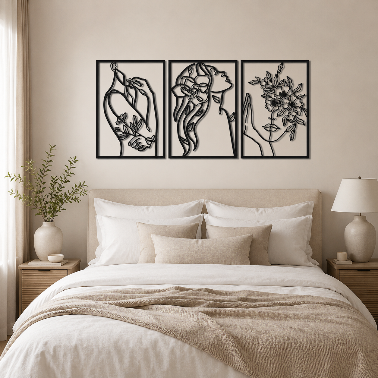 Minimalist Abstract Woman With Flower Metal Art Decor