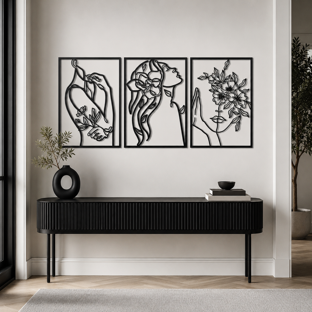 Minimalist Abstract Woman With Flower Metal Art Decor