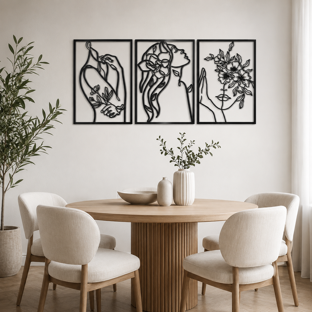 Minimalist Abstract Woman With Flower Metal Art Decor