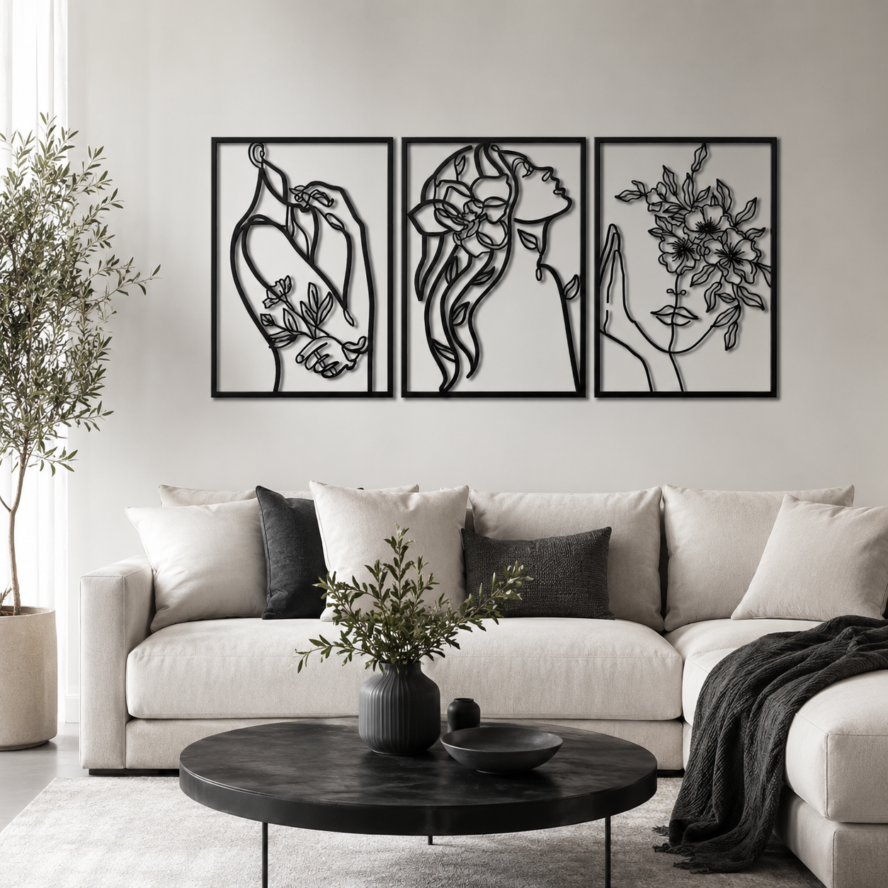 Minimalist Abstract Woman With Flower Metal Art Decor