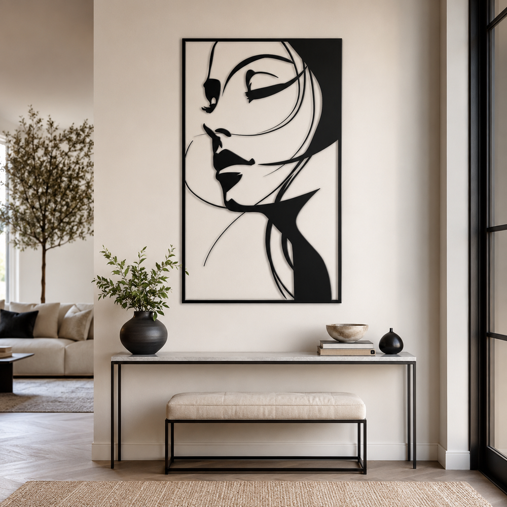 Beautiful Women Face Metal Art Frame Wall Decor
