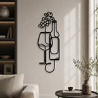 Flowers in Wine Bottle Glass Line Metal Art Wall Decor