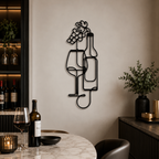 Flowers in Wine Bottle Glass Line Metal Art Wall Decor
