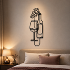 Flowers in Wine Bottle Glass Line Metal Art Wall Decor
