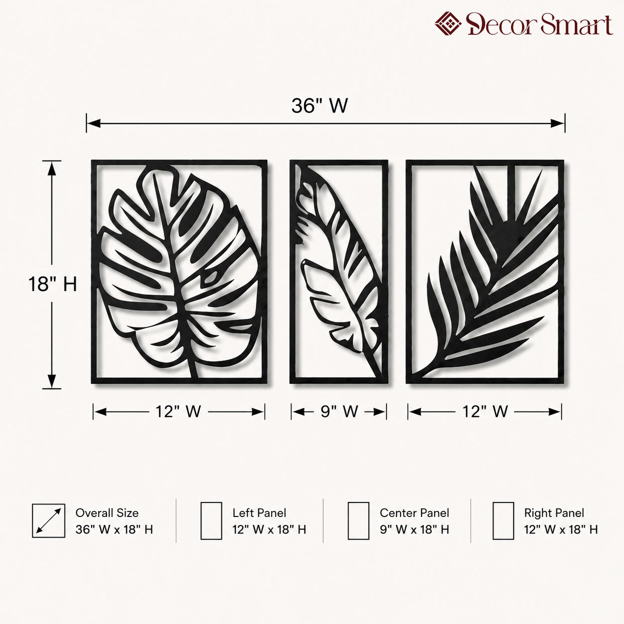 Tropical Palm Leaf Three Frames Metal Art Wall Decor