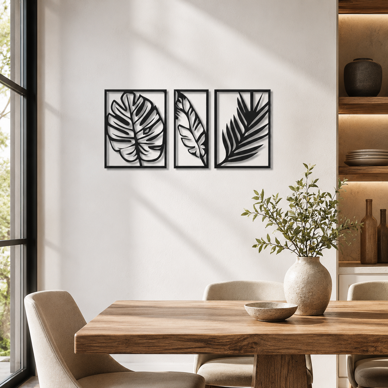 Tropical Palm Leaf Three Frames Metal Art Wall Decor