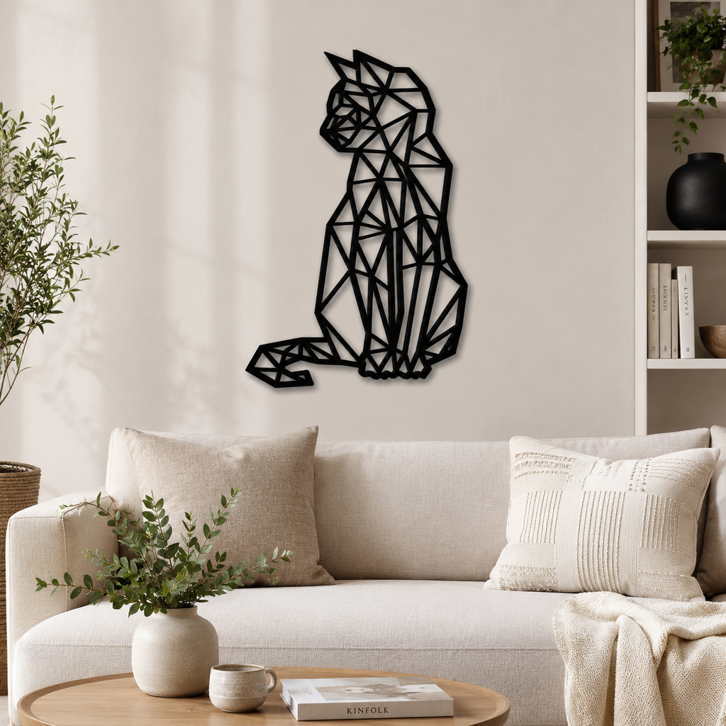 Beautiful Design Geometric Cat Metal Art Wall Decor