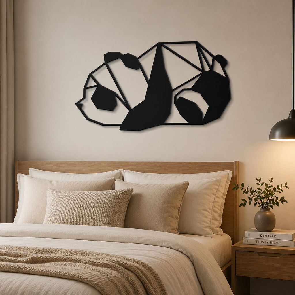 Beautiful Geometric Cute Lazy Panda Metal Art Wall Decor