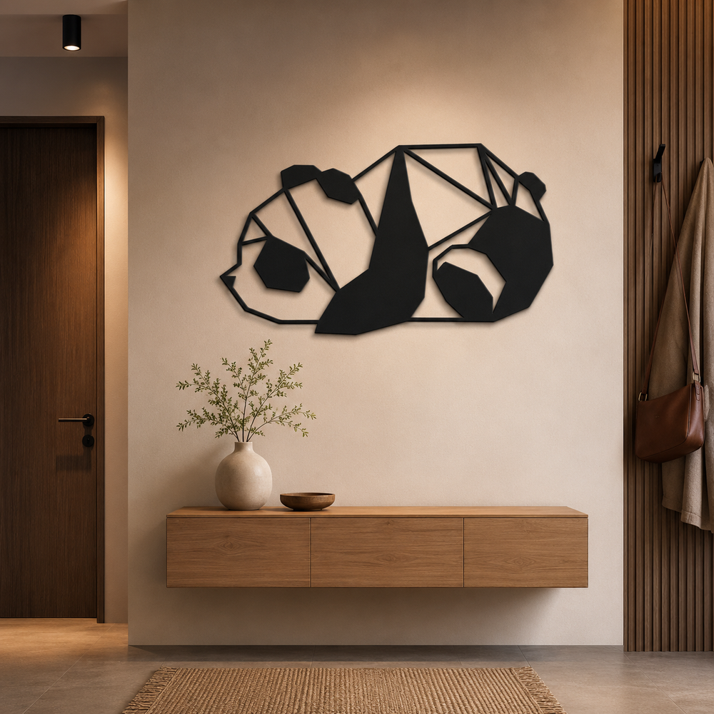 Beautiful Geometric Cute Lazy Panda Metal Art Wall Decor