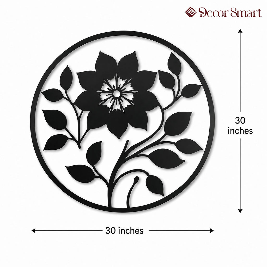 Leaf Flower Designed Circle Metal Art Wall Decor