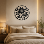 Leaf Flower Designed Circle Metal Art Wall Decor