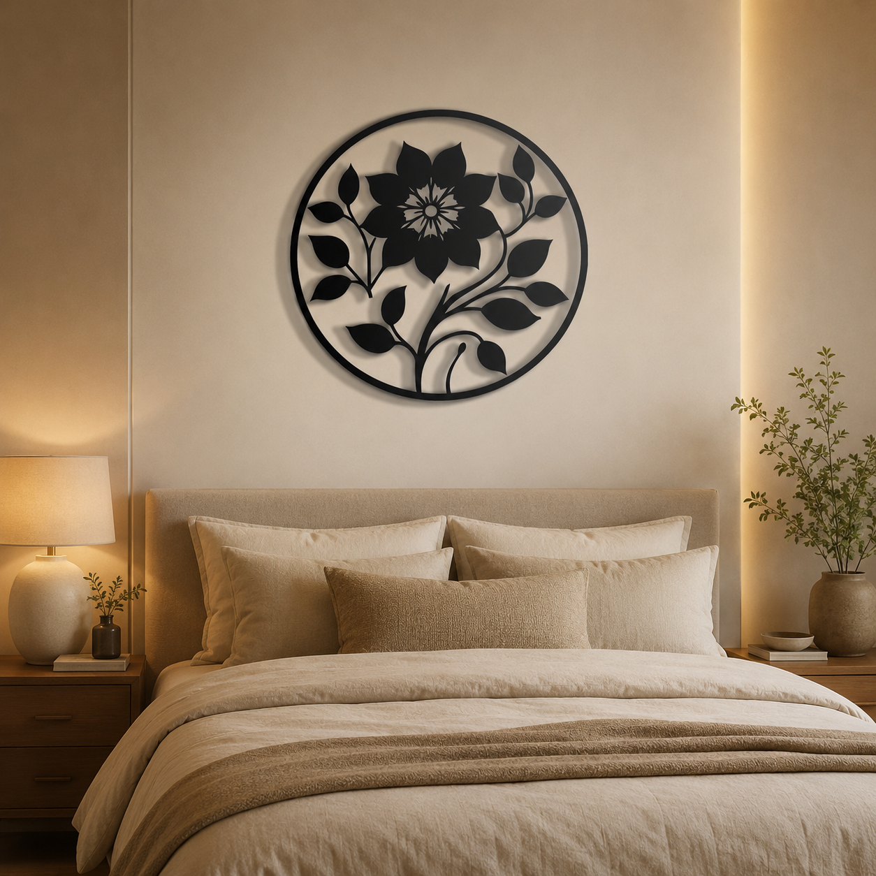 Leaf Flower Designed Circle Metal Art Wall Decor