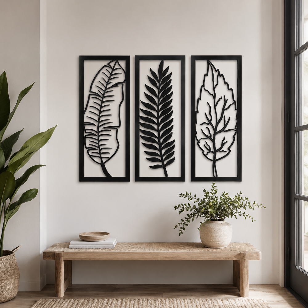Tropical Foliage Trio Leafs Wall Metal Art Decor