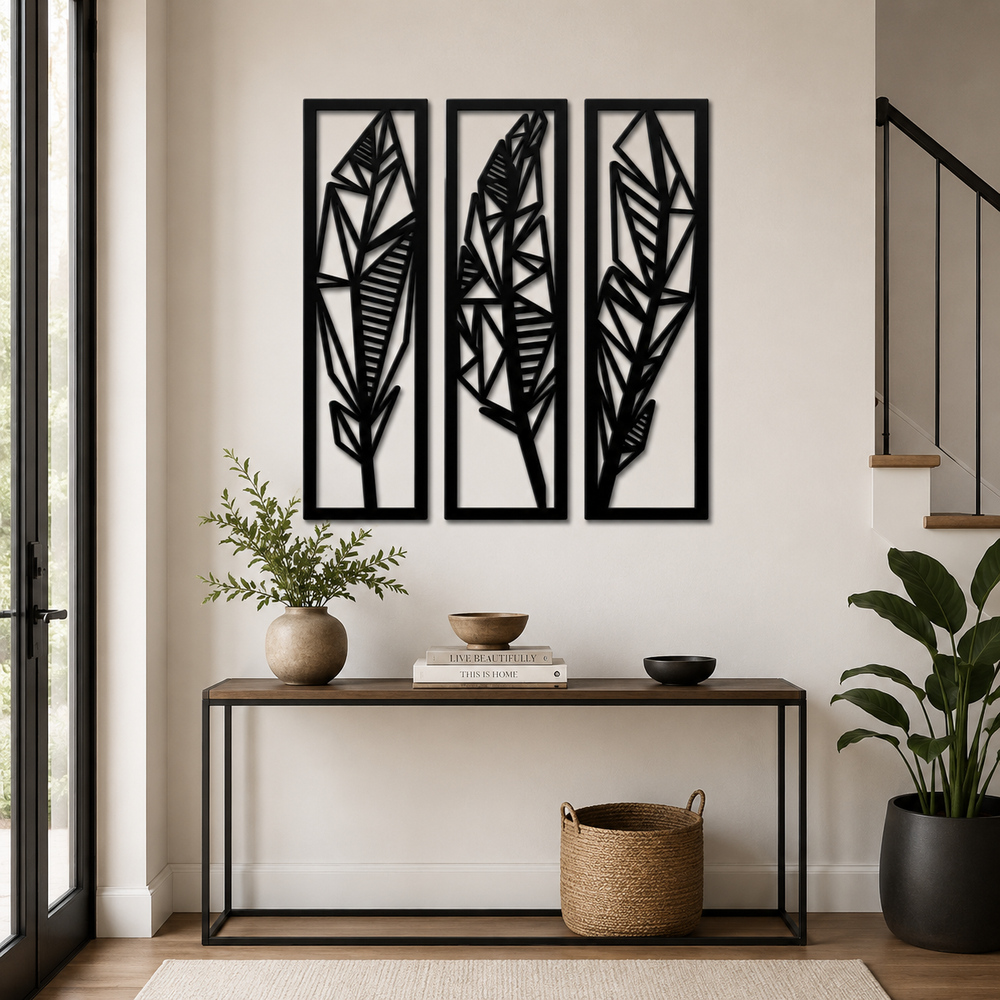Three Tropical Leafs Frames Wall Metal Art Decor