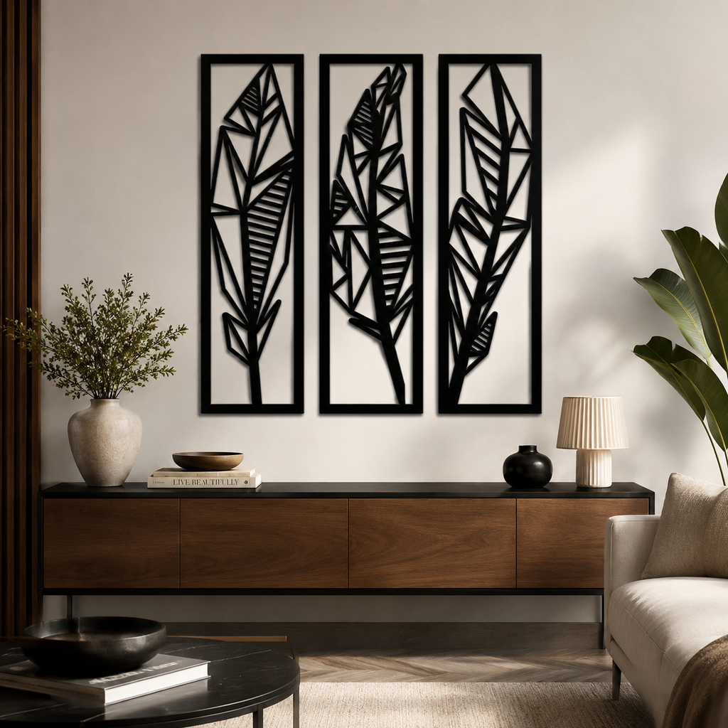 Three Tropical Leafs Frames Wall Metal Art Decor