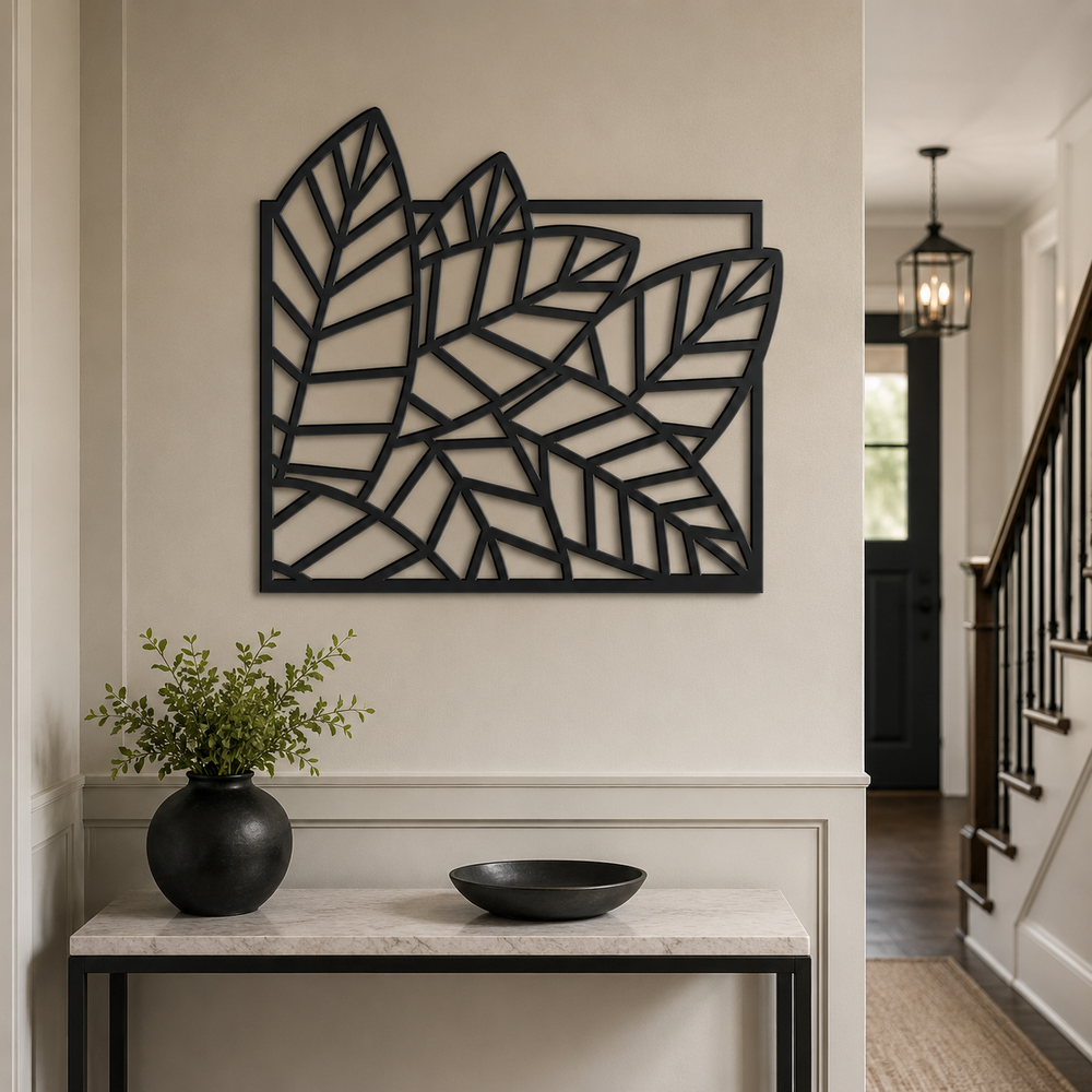 Beautiful Leaf Design in Golden Wall Metal Art Decor