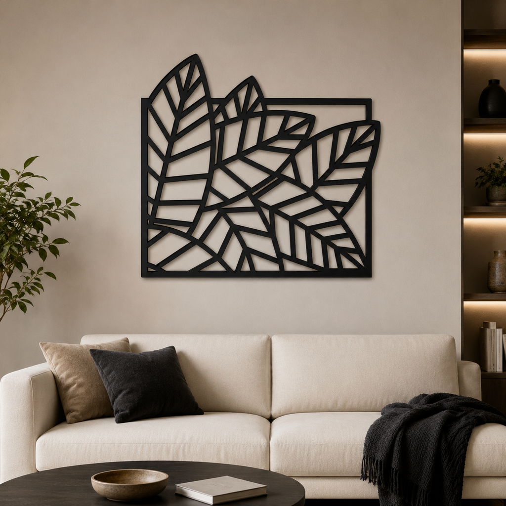Beautiful Leaf Design in Golden Wall Metal Art Decor